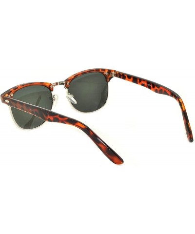 Retro Half Frame Horned Rim Sunglasses Colored Lens for Mens or Womens Leopard Silver / Smoke (Green Smoke) $8.54 Round