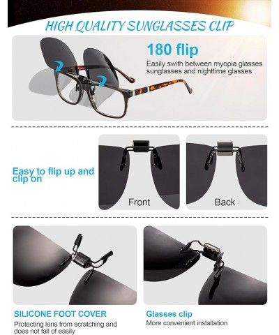 Polarized Flip-up Clip-on Sunglasses for Eyeglasses for Men and Women Outdoor/Driving UV400 Gray $13.49 Square