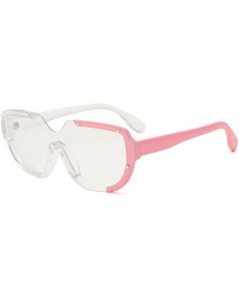 Two Side Rivet Integrated PC Anti Ultraviolet Sunglasses Unisex Personality One-piece Sunglasses Pink Transparent Frame Trans...