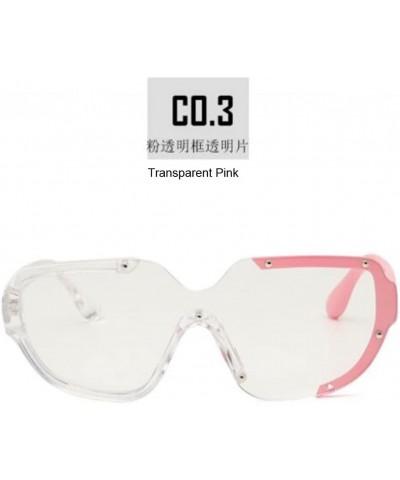 Two Side Rivet Integrated PC Anti Ultraviolet Sunglasses Unisex Personality One-piece Sunglasses Pink Transparent Frame Trans...