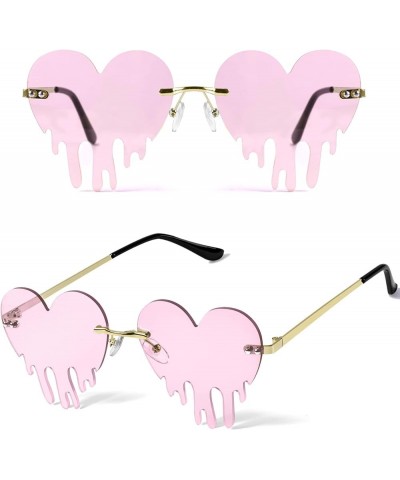 Drippy Heart Shaped Sunglasses Rave Festival Glasses Melting Heart Drip Sunglasses for Women and Men Black, Pink $10.44 Rimless