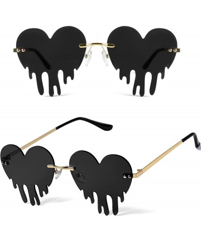 Drippy Heart Shaped Sunglasses Rave Festival Glasses Melting Heart Drip Sunglasses for Women and Men Black, Pink $10.44 Rimless