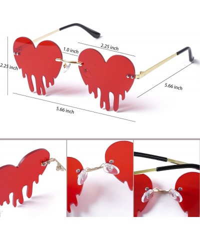 Drippy Heart Shaped Sunglasses Rave Festival Glasses Melting Heart Drip Sunglasses for Women and Men Black, Pink $10.44 Rimless