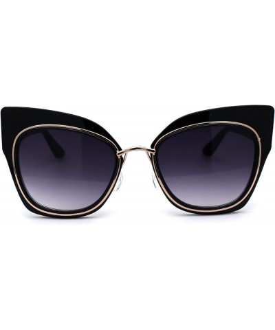 Womens Double Rim Thick Cat Eye Retro Fashion Sunglasses Black Gold Smoke $7.25 Butterfly