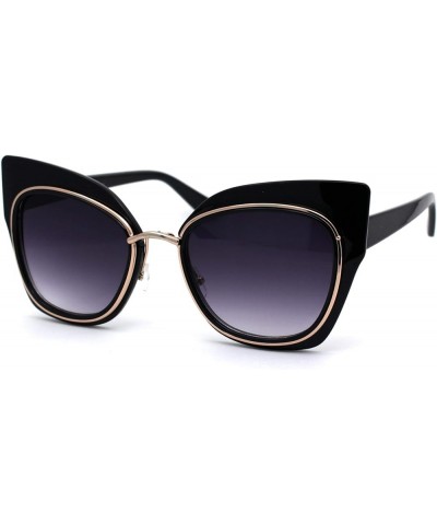 Womens Double Rim Thick Cat Eye Retro Fashion Sunglasses Black Gold Smoke $7.25 Butterfly