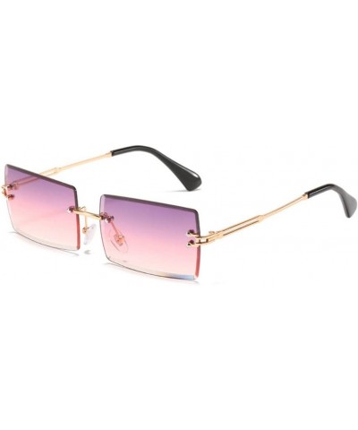 90s 2000s Rectangle Rimless Sunglasses Women Men Y2K Accessories Vintage Retro Frameless Square Glasses Gold-purple Pink $9.8...