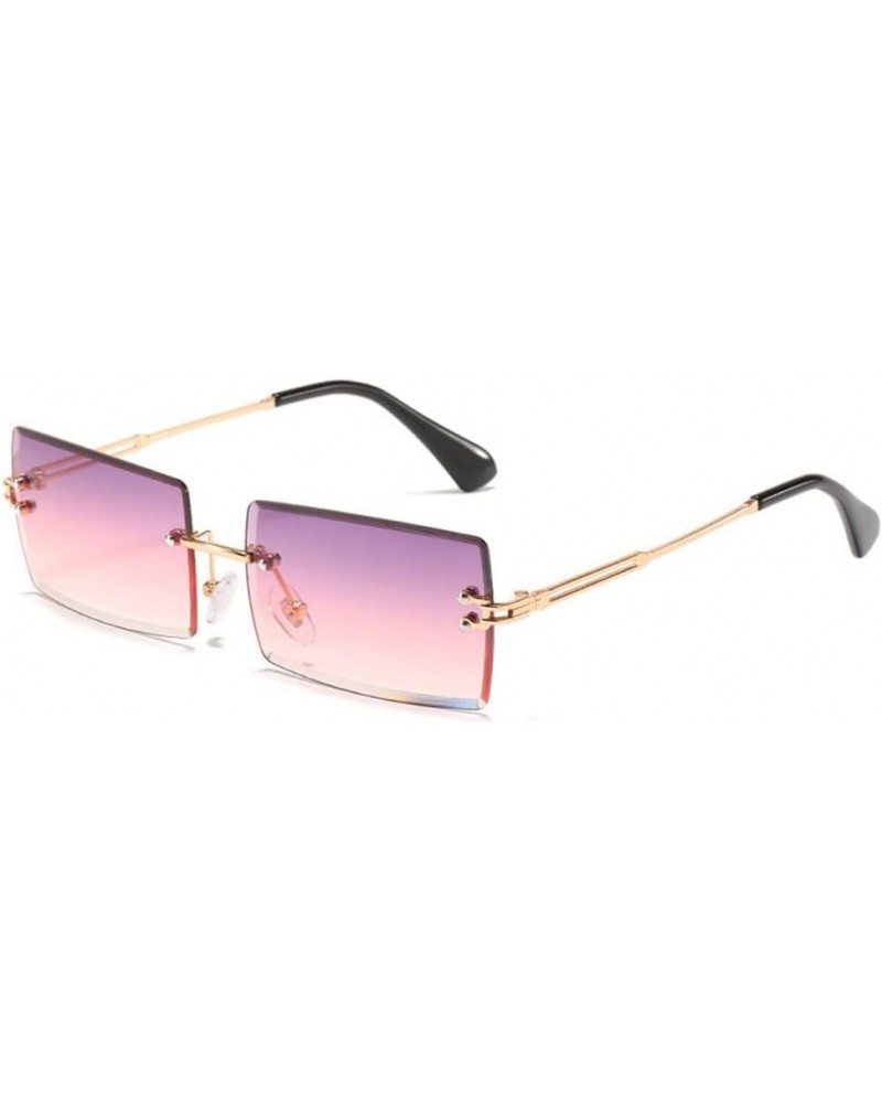 90s 2000s Rectangle Rimless Sunglasses Women Men Y2K Accessories Vintage Retro Frameless Square Glasses Gold-purple Pink $9.8...