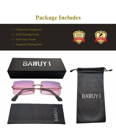 90s 2000s Rectangle Rimless Sunglasses Women Men Y2K Accessories Vintage Retro Frameless Square Glasses Gold-purple Pink $9.8...