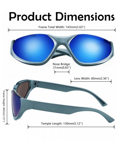 Y2K Futuristic Wrap Around Fashion Sunglasses Trendy Men Women Shades B4116 Blue Frame & Blue Mirror Lens $11.39 Rimless