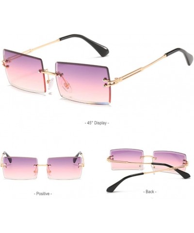 90s 2000s Rectangle Rimless Sunglasses Women Men Y2K Accessories Vintage Retro Frameless Square Glasses Gold-purple Pink $9.8...