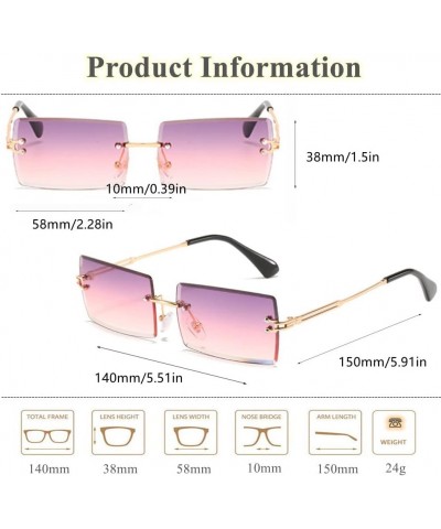 90s 2000s Rectangle Rimless Sunglasses Women Men Y2K Accessories Vintage Retro Frameless Square Glasses Gold-purple Pink $9.8...