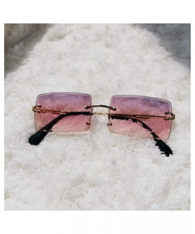 90s 2000s Rectangle Rimless Sunglasses Women Men Y2K Accessories Vintage Retro Frameless Square Glasses Gold-purple Pink $9.8...