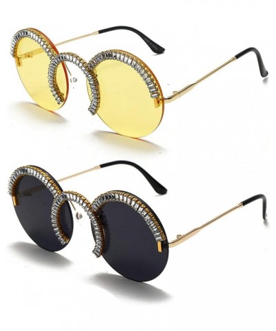 Rimless Womens Round Sunglasses 2021 Crystal Sun Glasses Men punk Eyeglasses Diamond Retro Summer Party Eyewear 2pcs-yellow&b...