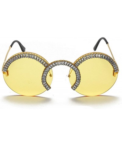 Rimless Womens Round Sunglasses 2021 Crystal Sun Glasses Men punk Eyeglasses Diamond Retro Summer Party Eyewear 2pcs-yellow&b...