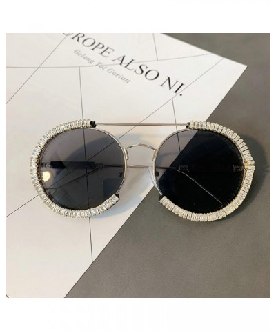 Zircon Oversized Rhinestone Sunglasses Retro Crystal Round Sun Glasses Sparkling Bling Glasses for Women Gray $11.53 Oversized