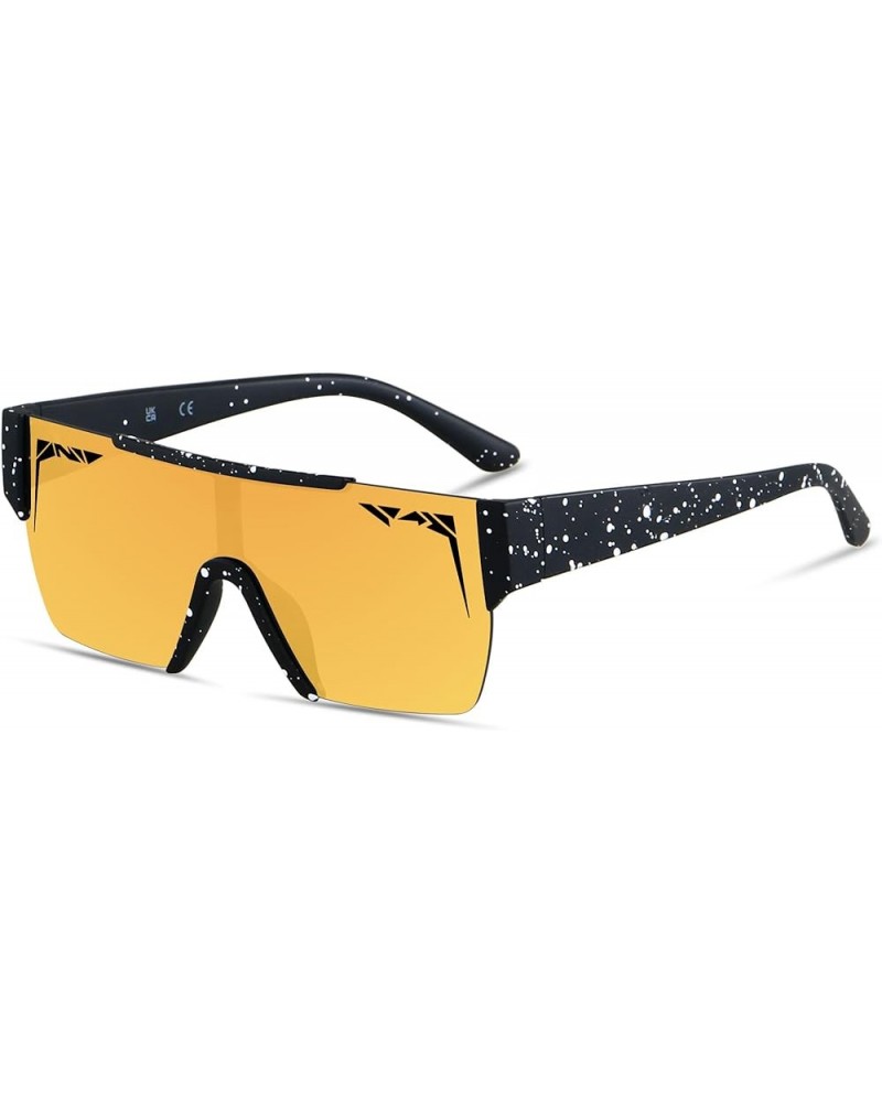 Square Sunglasses Women Men Flat Top Mirrored Sunnies Shades UV Protection Mirror Orange $10.25 Shield