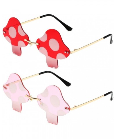 Mushroom Shaped Sunglasses for Women Men Vintage Rimless Sun Glasses Retro rave Party Halloween Eyeglasses (Gold/Red) Two Pac...