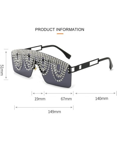 Fashion Rectangle Rhinestone Sunglasses For Women Men Fashion UV400 Oversized One Piece Crystal Chain Decoration Yellow $10.9...