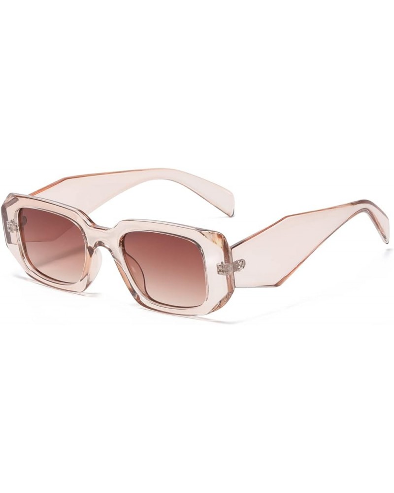 Retro Rectangle Sunglasses For Women Men 90s Trendy Glasses Transparent tea $8.05 Rimless