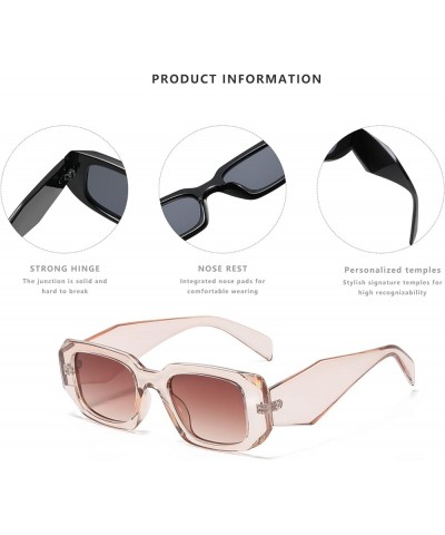 Retro Rectangle Sunglasses For Women Men 90s Trendy Glasses Transparent tea $8.05 Rimless