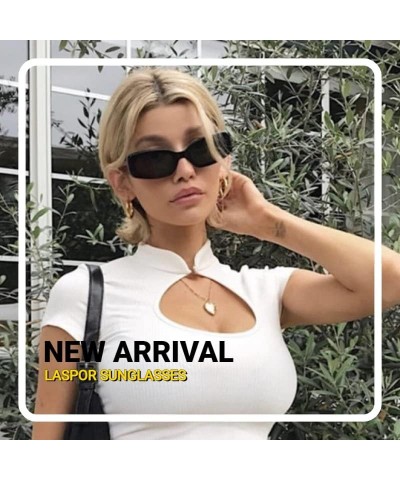 Retro Rectangle Sunglasses For Women Men 90s Trendy Glasses Transparent tea $8.05 Rimless