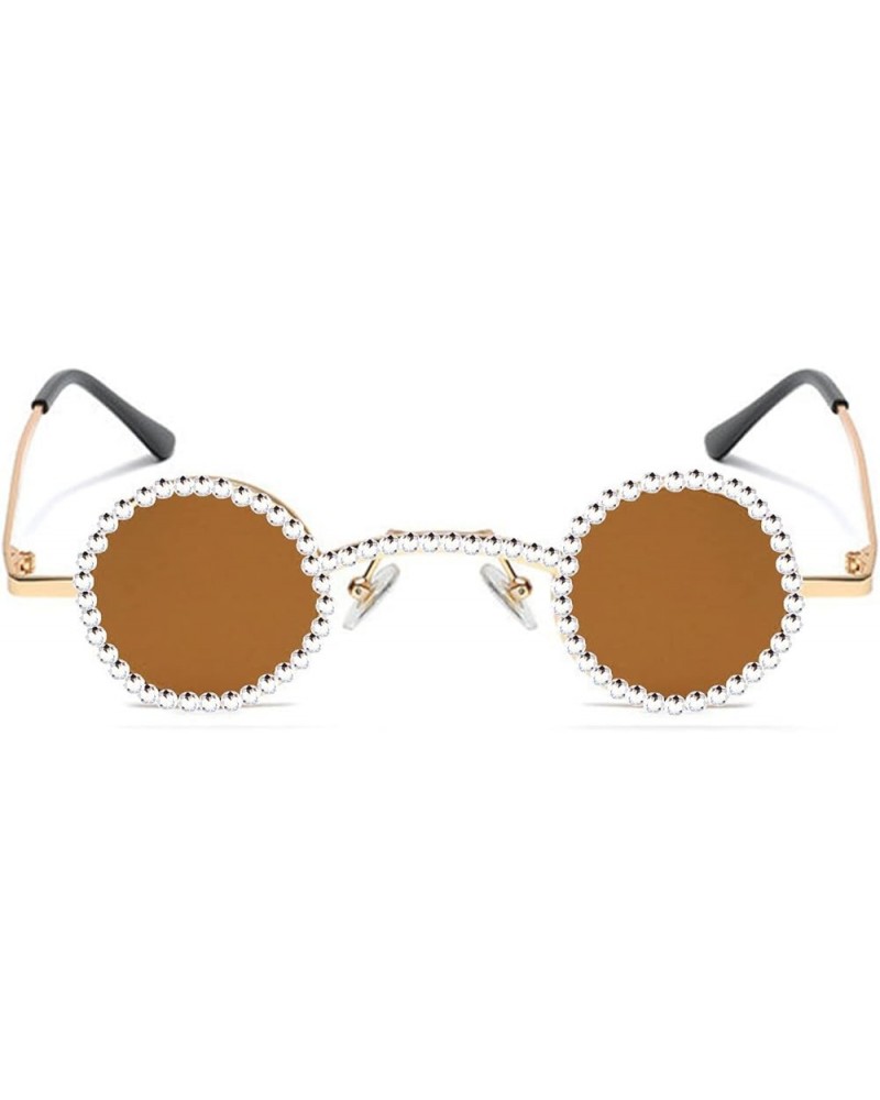 Fashion Vintage Diamond round punk Sunglasses Women Small Frame Crystal Sun Glasses Colorful Rhinestone Shades Brown $9.79 Round