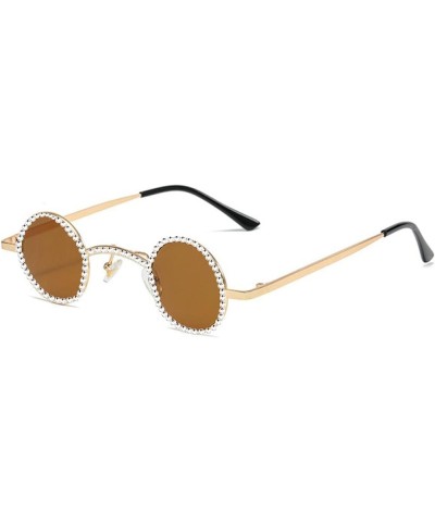 Fashion Vintage Diamond round punk Sunglasses Women Small Frame Crystal Sun Glasses Colorful Rhinestone Shades Brown $9.79 Round