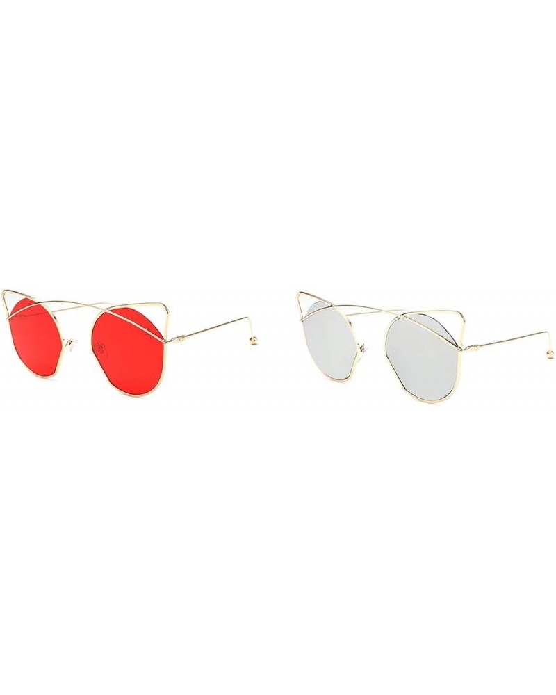 Women Fashion Cat Ear Sunglasses Metal Frame Transparent Candy Color Sunglasses Redsilver $10.25 Cat Eye