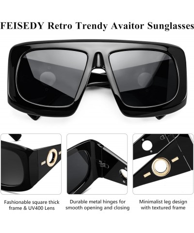 Retro Oversized Avaitor Sunglasses for Women Men Trendy Vintage 70s Sunglasses Flat Top Shades B0126 Black $10.70 Aviator