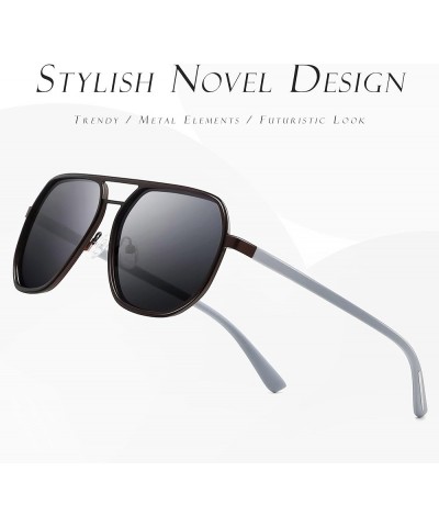 Polygon Aviator Sunglasses for Men Polarized Trendy Square Sun Glasses Retro Pilot Shades UV Protection Matte Coffe Frame/Gra...