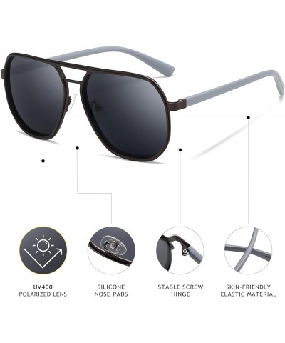 Polygon Aviator Sunglasses for Men Polarized Trendy Square Sun Glasses Retro Pilot Shades UV Protection Matte Coffe Frame/Gra...