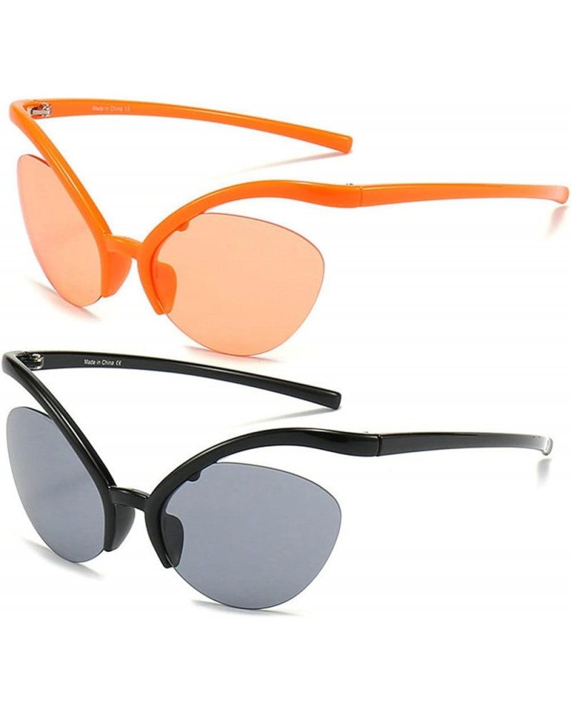 Half-rimless Butterfly Punk Sunglasses Women Men Trends Cat Eye Sun Glasses Fashion Outdoor Shades Eyewear Black+orange $10.0...