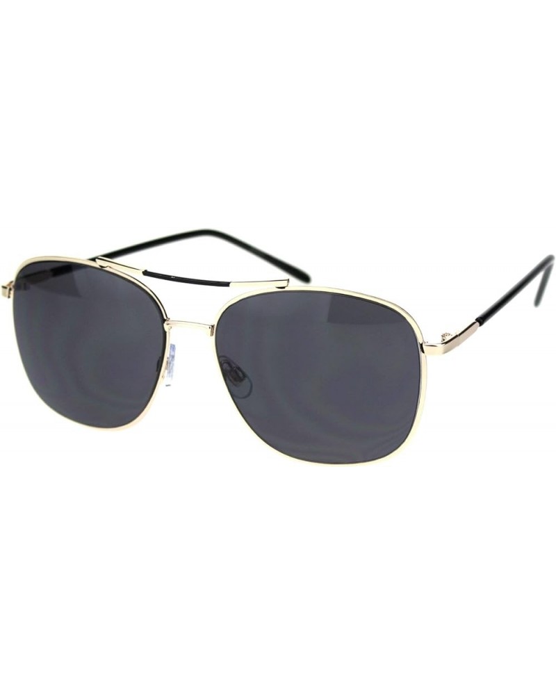 Womens Rectangular Boyfriend Style Officer Racer Metal Rim Sunglasses Gold Solid Black $10.05 Pilot