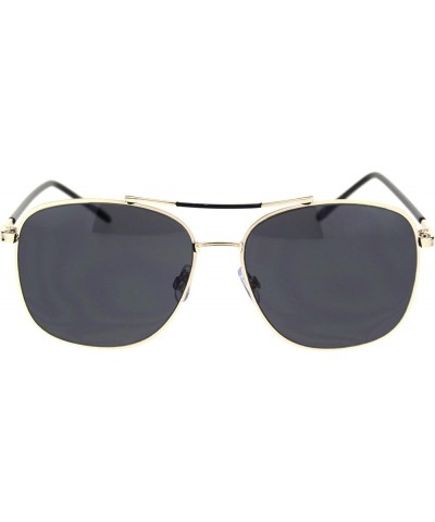 Womens Rectangular Boyfriend Style Officer Racer Metal Rim Sunglasses Gold Solid Black $10.05 Pilot