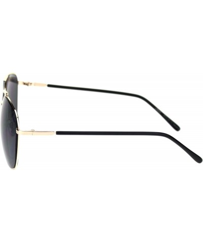 Womens Rectangular Boyfriend Style Officer Racer Metal Rim Sunglasses Gold Solid Black $10.05 Pilot