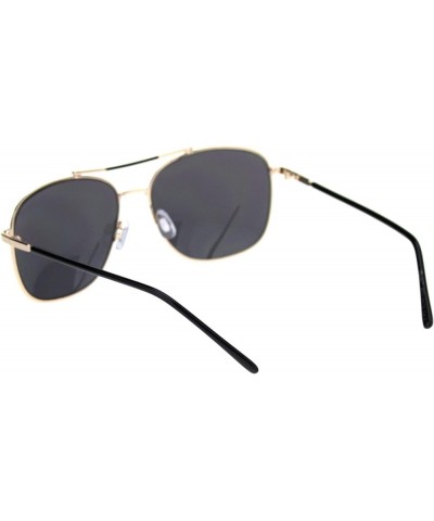 Womens Rectangular Boyfriend Style Officer Racer Metal Rim Sunglasses Gold Solid Black $10.05 Pilot