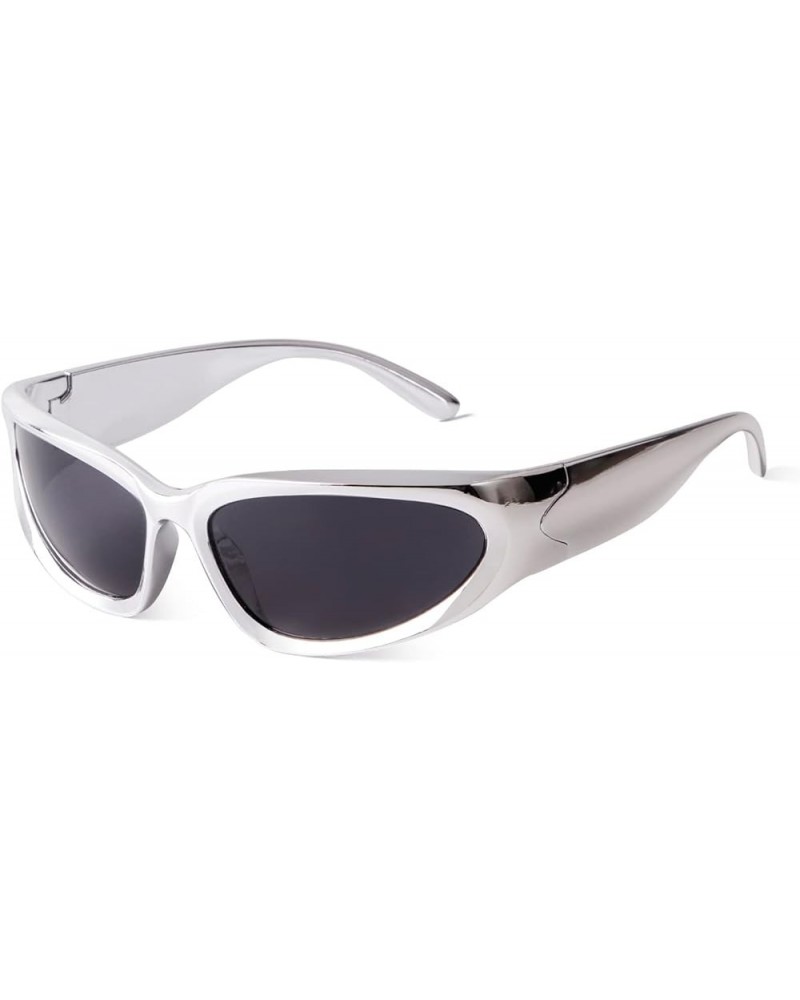 Wrap Around Fashion Sunglasses for Women Men Trendy y2k Sport Sun Glasses Goggles Futuristic Shades Metallic Silver/Grey $9.3...