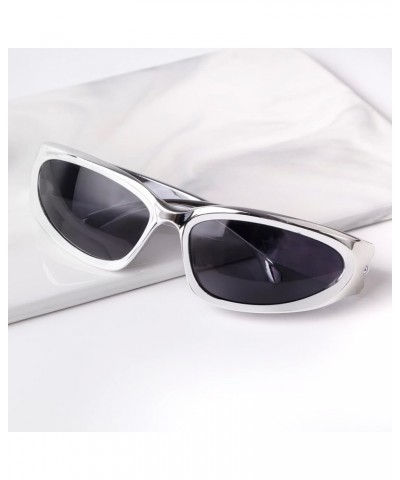 Wrap Around Fashion Sunglasses for Women Men Trendy y2k Sport Sun Glasses Goggles Futuristic Shades Metallic Silver/Grey $9.3...