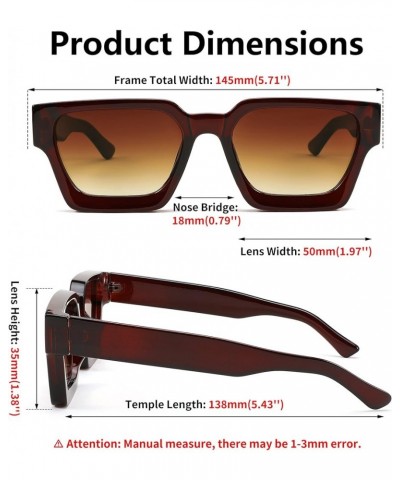 Retro 90s Square Sunglasses for Women Men Trendy Chunky Rectangle Sunglasses UV400 Protection B2385 007 Brown | Gradient Tea ...