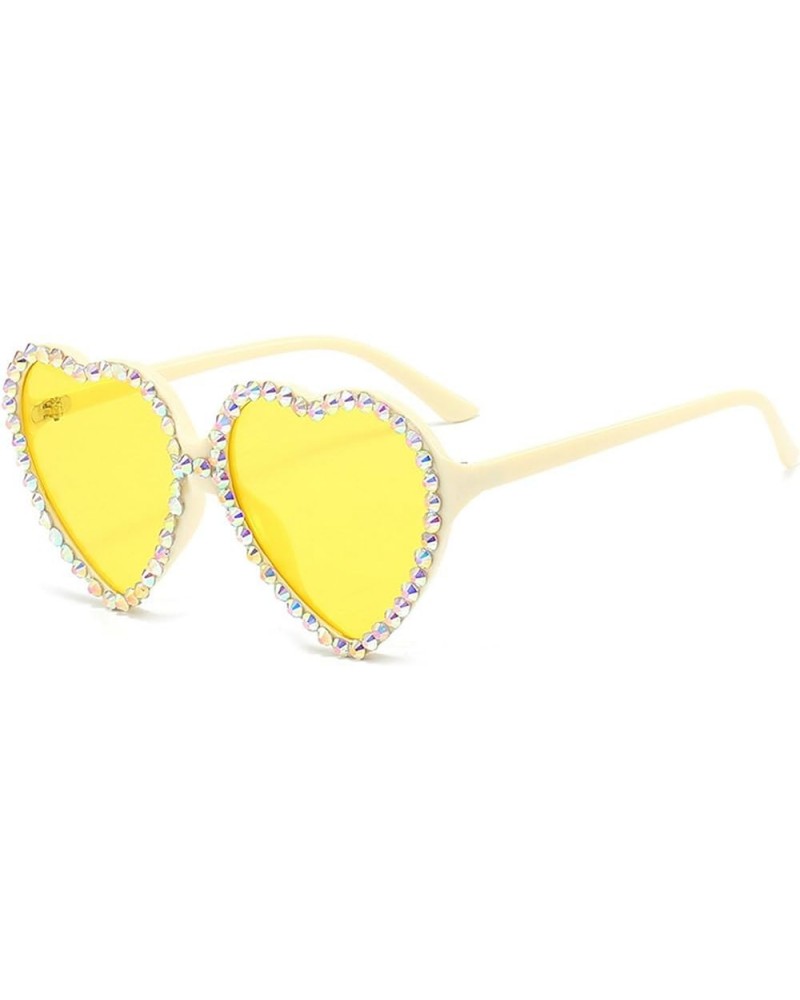 Cute Heart shaped Rhinestone Sunglasses Women Fashion Diamond bling party Sun Glasses Crystal Shades Yellow $9.46 Rimless