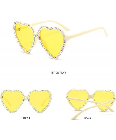 Cute Heart shaped Rhinestone Sunglasses Women Fashion Diamond bling party Sun Glasses Crystal Shades Yellow $9.46 Rimless