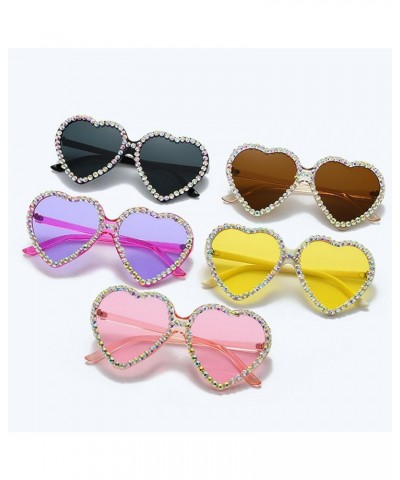 Cute Heart shaped Rhinestone Sunglasses Women Fashion Diamond bling party Sun Glasses Crystal Shades Yellow $9.46 Rimless