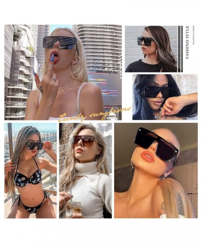 Flat Top Oversized Shield Sunglasses for Women Men Square Rimless Fashion Shades VL9517 With Black Frame $10.82 Oversized