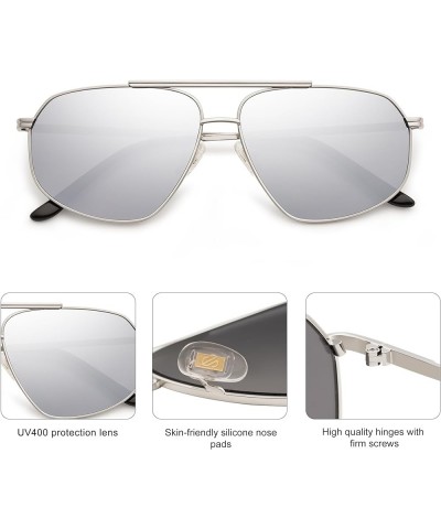 Classic Retro Aviator Sunglasses for Women Men Vintage Hexagonal Metal Frame UV400 Lenses SJ1200 Silver/Silver Mirrored $10.3...