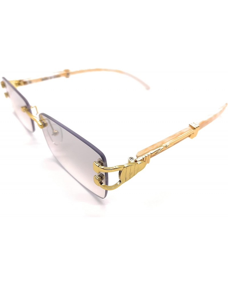 Executive Rimless WhiteWood and Gold frame Eyeglasses / Sunglasses, Clear $9.66 Rectangular