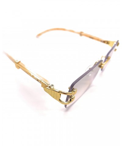 Executive Rimless WhiteWood and Gold frame Eyeglasses / Sunglasses, Clear $9.66 Rectangular