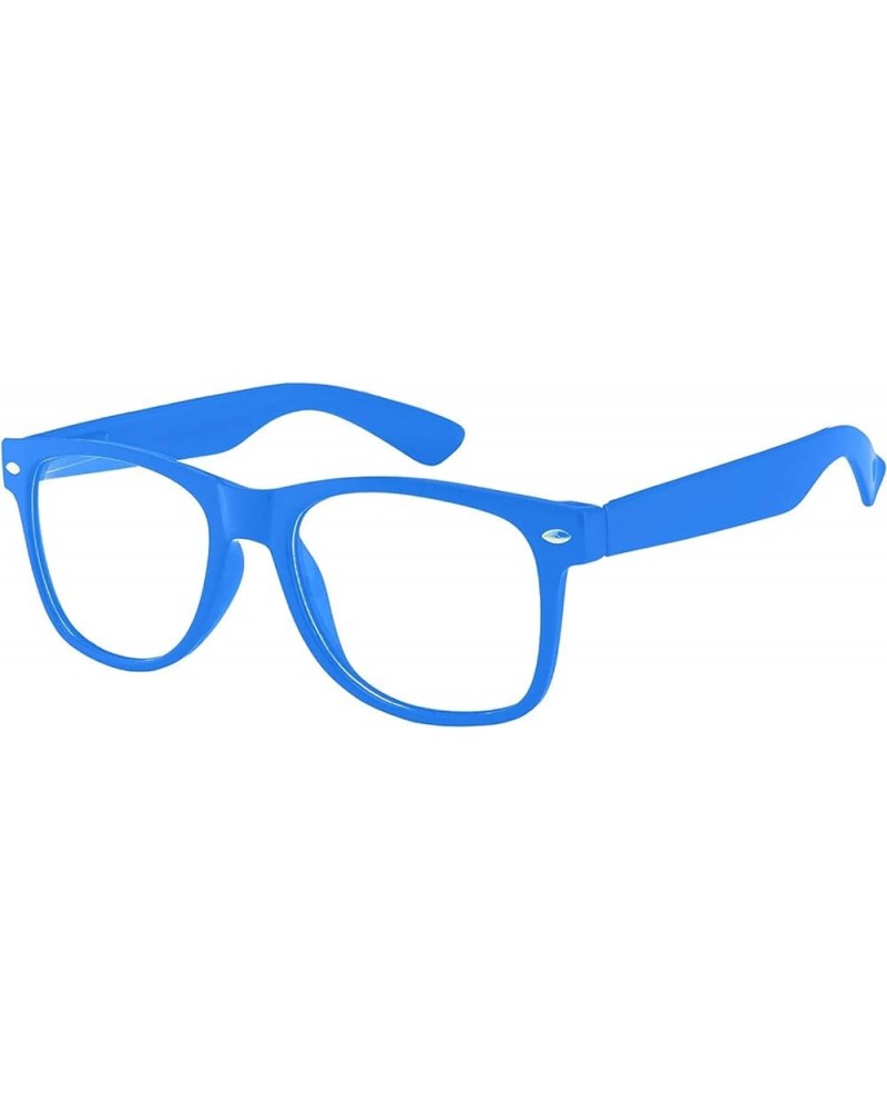 Classic Vintage 80's Style Sunglasses Colored Plastic Frame Mens Womens Clear Lens / Blue $8.68 Rectangular