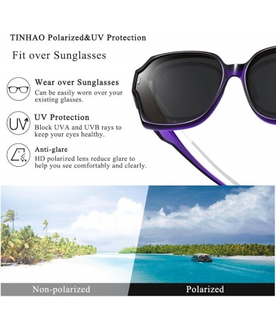 Polarized Sunglasses Fit Over Glasses For Women, Trendy Square Sun Glasses Lightweight Wrap Around Shades B-dark Purple Black...