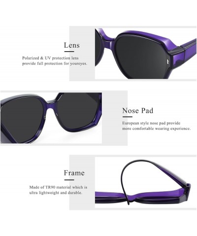 Polarized Sunglasses Fit Over Glasses For Women, Trendy Square Sun Glasses Lightweight Wrap Around Shades B-dark Purple Black...