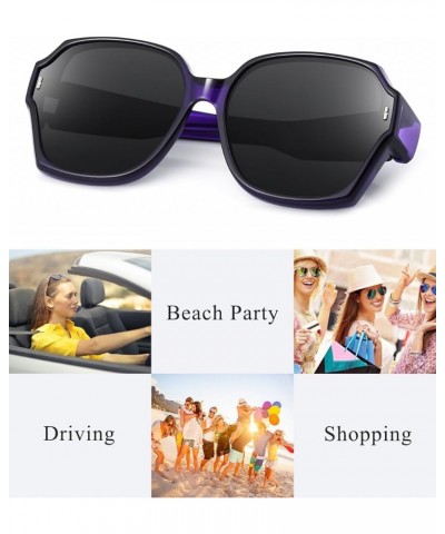 Polarized Sunglasses Fit Over Glasses For Women, Trendy Square Sun Glasses Lightweight Wrap Around Shades B-dark Purple Black...